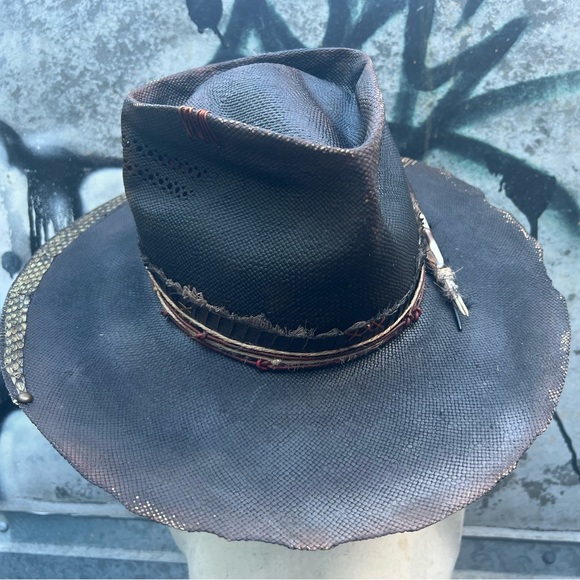 OUTLAW Custom Distressed Shantung Straw Wide Brim Hat main image 6